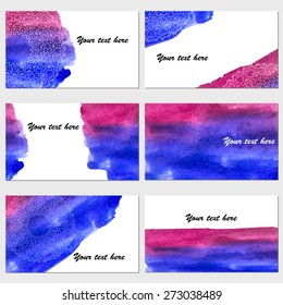 Set of six business cards. Vintage pattern with watercolor on background.