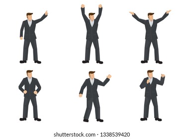 A set of six businessman in different expression and pose. Isolated vector illustration.