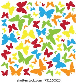 Set of six butterfly isolated on white background with clipping path, yellow green blue wings insects icon colorful pattern vector.