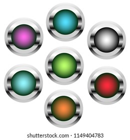 A set of six buttons with a metal base.