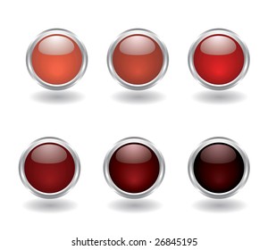 Set of six buttons in red colors