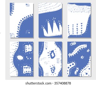Set of six card templates. Hand drawn floral textures. Invitations, business card template, postcards