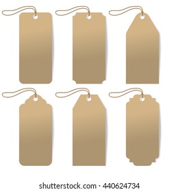 Set of six carton tags with rope