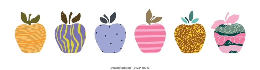 Set of six cartoon abstract apple on white background. Vetor illustration