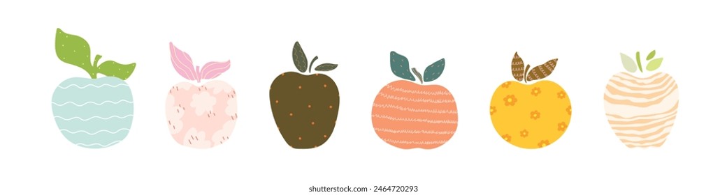 Set of six cartoon abstract apple on white background. Vetor illustration