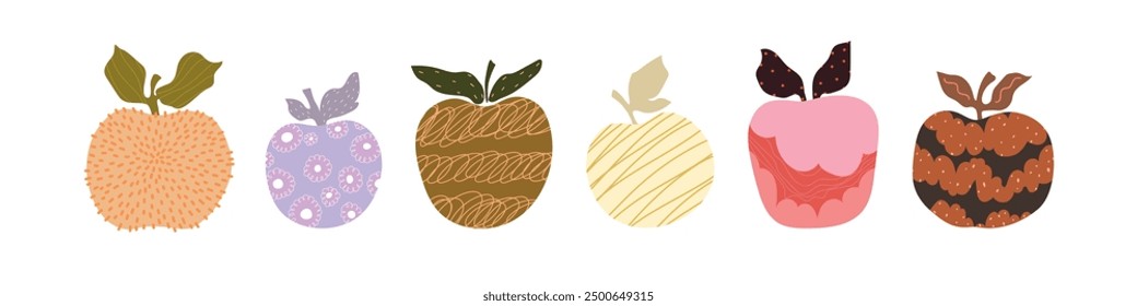 Set of six cartoon abstract apple on white background. Vetor illustration	