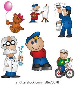 Set of six cartoon characters isolated on white background individually layered