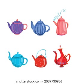 set of six Cartoon fairy teapots. Vector illustration