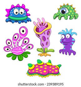 Set of six  Cartoon fanny happy  monsters.