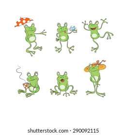 Set from six cartoons frogs, the sketch, doodle.