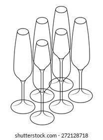 A set of six champagne flutes.