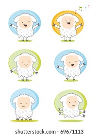 set of six character sheeps