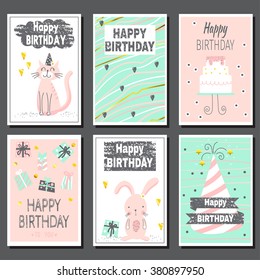  Set of six children's postcards. Cute birthday design. can be used for birthday party invitations and greeting cards