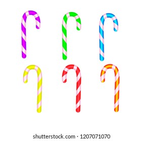 Set of six chistmas candies of different colors on white background. isolated. beautiful holiday decorative elements, shiny festive gift decorations. Vector illustration.
