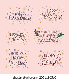 set of six christams phrases