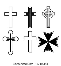 Set of six christian crucifix crosses