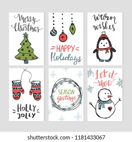 Set Six Christmas Cards Templates Hand Stock Vector (Royalty Free ...