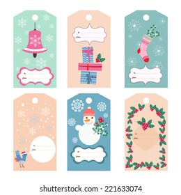 Set of six Christmas gift tags (vector template)