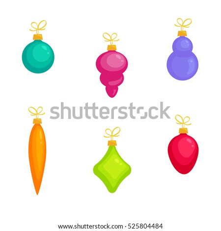 Set Six Christmas Ornaments Different Shapes Stock Vector (Royalty Free