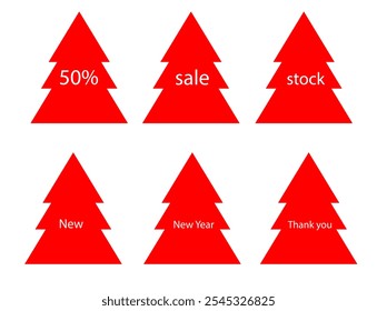 Set of six Christmas trees red on white background sale badges