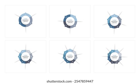 Conjunto de seis modelos infográficos círculo - 3, 4, 5, 6, 7 e 8 partes, modelo de processo circular, ilustração vetorial eps10