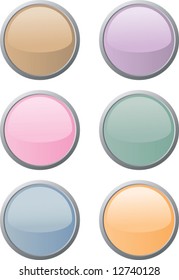 Set of six circle-shaped soft-colored website buttons; isolated (vector)