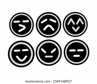 set of six circular emoticon icons with a white background