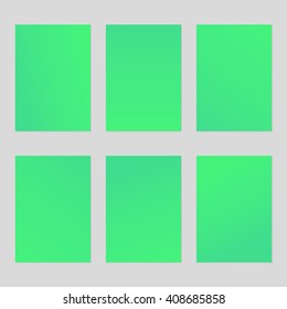 Set of six clean sheets with a gradient from bright green to dark green A4 size. The modern design of the blank template for a flyer, poster, business brochures.