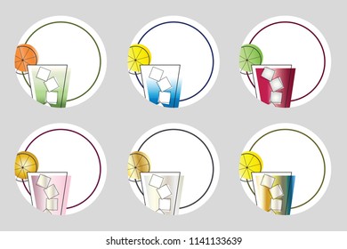 set of six coasters vector - cocktail bar concept - night club
