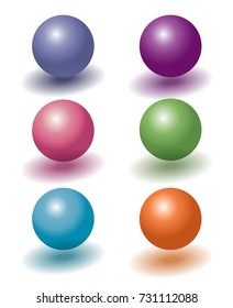 set of six color 3d plastic levitating balls with shadows