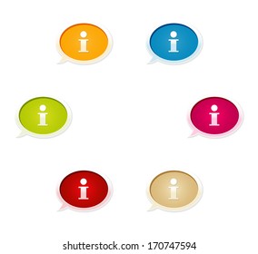 set of six color glossy bubbles with info pictogram