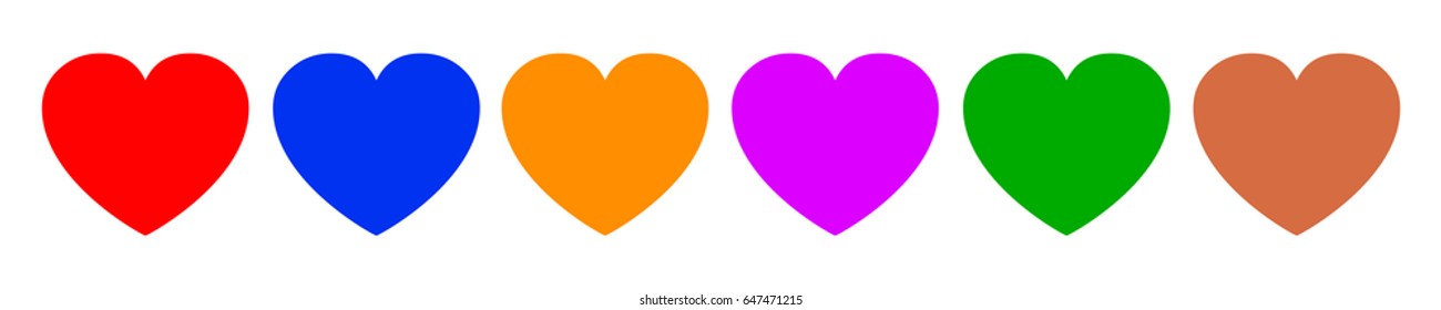 Set of six colored hearts