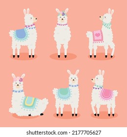 set of six colored llamas