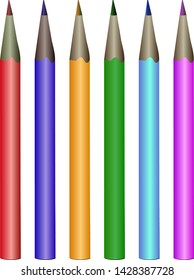A set of six colored pencils. White background. Vector.