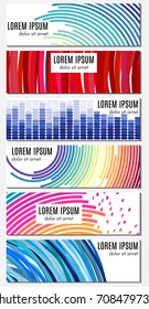 Set of six colorful abstract header banners with curved lines and place for text. Vector backgrounds for web design.