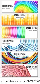 Set of six colorful abstract header banners with curved lines and place for text. Vector backgrounds for web design.