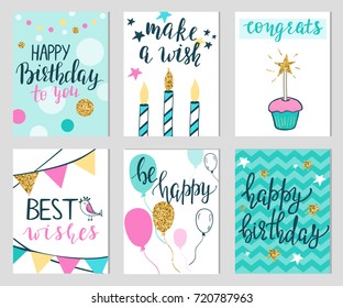 Set of six colorful birthday card templates