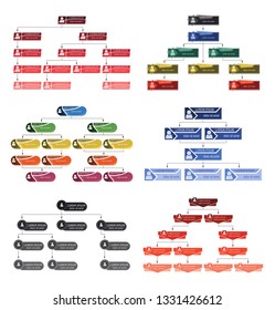 Set of six colorful business structure concept, corporate organization chart scheme with people icons. Vector illustration.