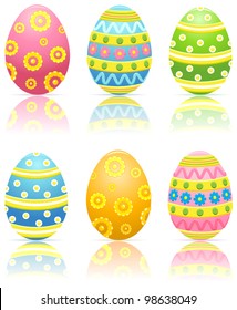 Set of six colorful decorated Easter eggs, illustration