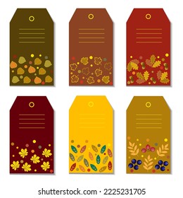 Set of six colorful fall or autumn theme gift tags