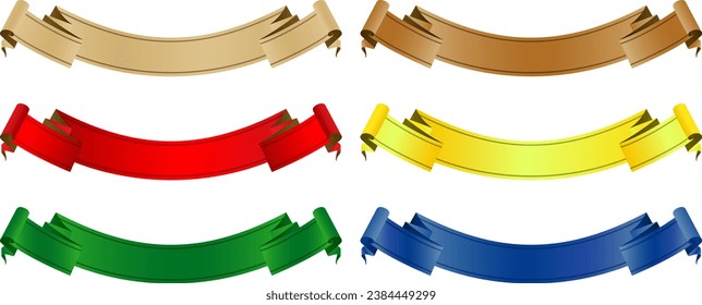 a set of six colorful ribbons elements isolated white backgrounds for decks, collages, scene designs, User interface, Branding or identity campaigns, Stationery prints layouts, Presentations materials