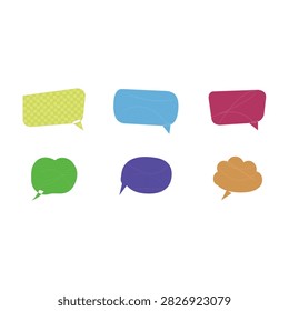 Set of six colorful speech bubble icons in flat design style isolated on transparent background, Vector, illustration
