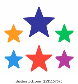 A set of six colorful stars, each with a unique hue, perfect for adding a touch of whimsy and brightness to your projects. These stars are ideal for backgrounds, patterns, decorations, and more.