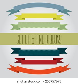 Set of six colorful straight and arched ribbons for your titles svg
