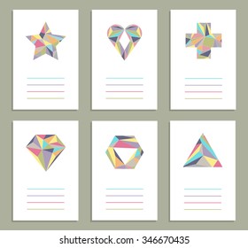 Set of six creative cards. Geometrical shapes. Vector. Isolated