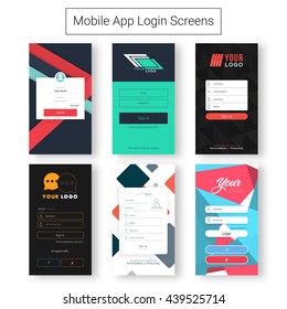 Set of six creative login Screens Material Design, UI, UX and GUI template layout with different Account Sign In and Sign Up features for e-commerce and responsive website.