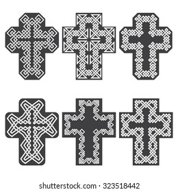 Set of six crosses in style of celtic braiding.