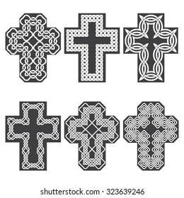 Set of six crosses in style of celtic braiding.