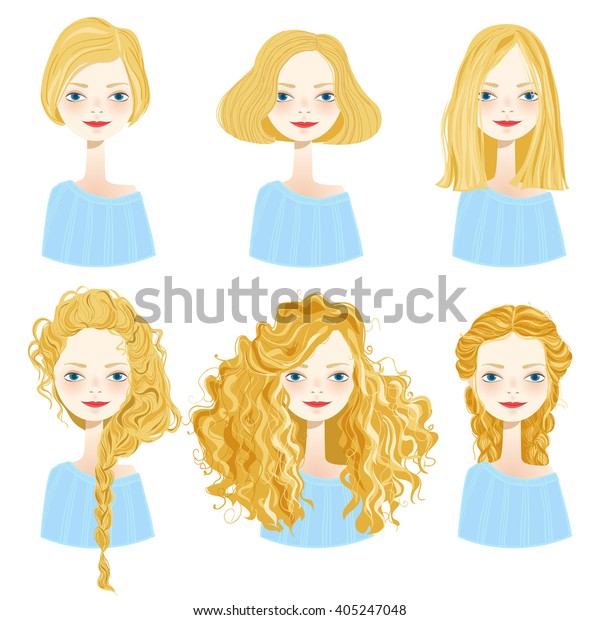 Set Six Cute Blonde Girl Characters Stock Vector Royalty Free