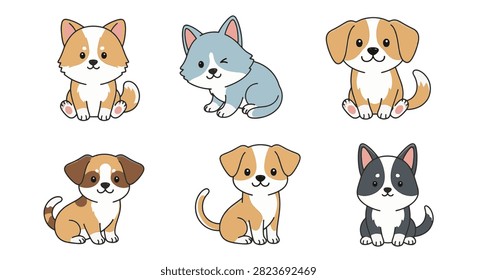 Set six cute cartoon